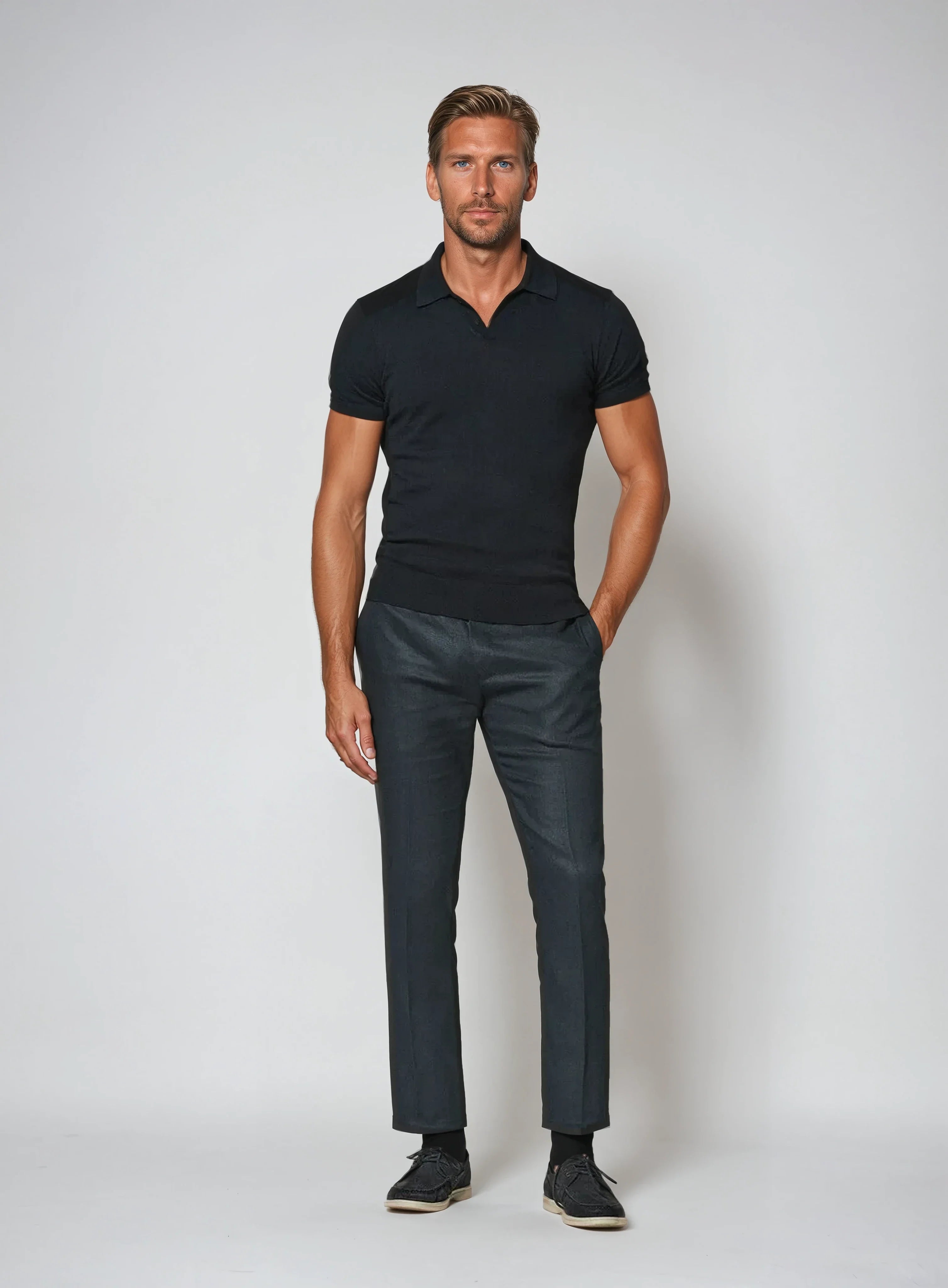 Men's Buttonless Knitted Polo Shirt