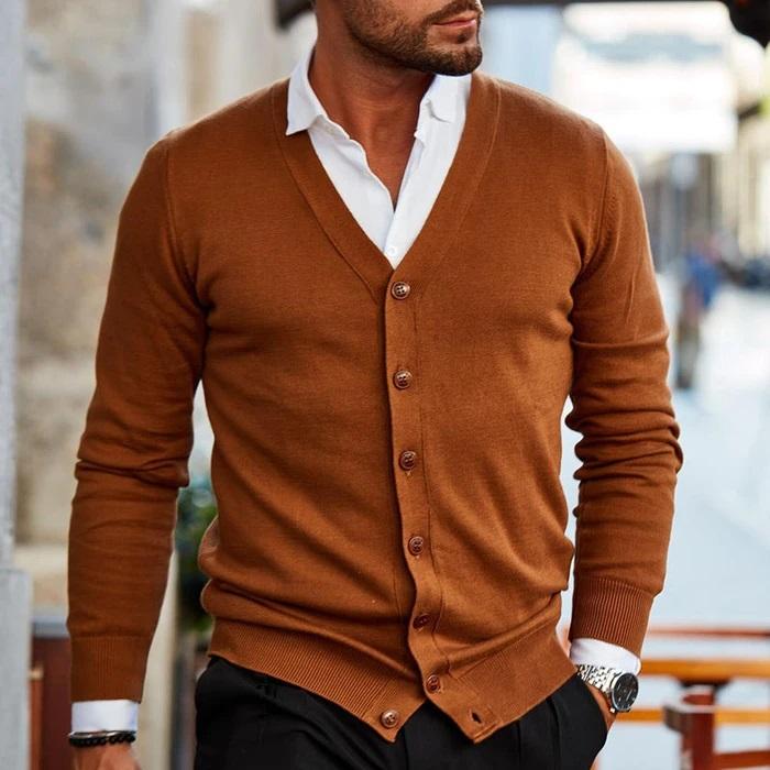 Men's Casual Cardigan with V-Neck Design