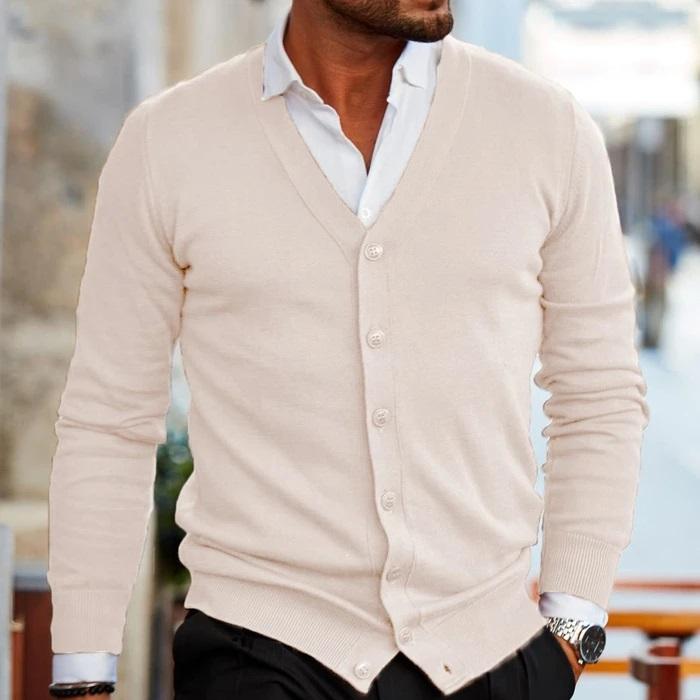 Men's Casual Cardigan with V-Neck Design