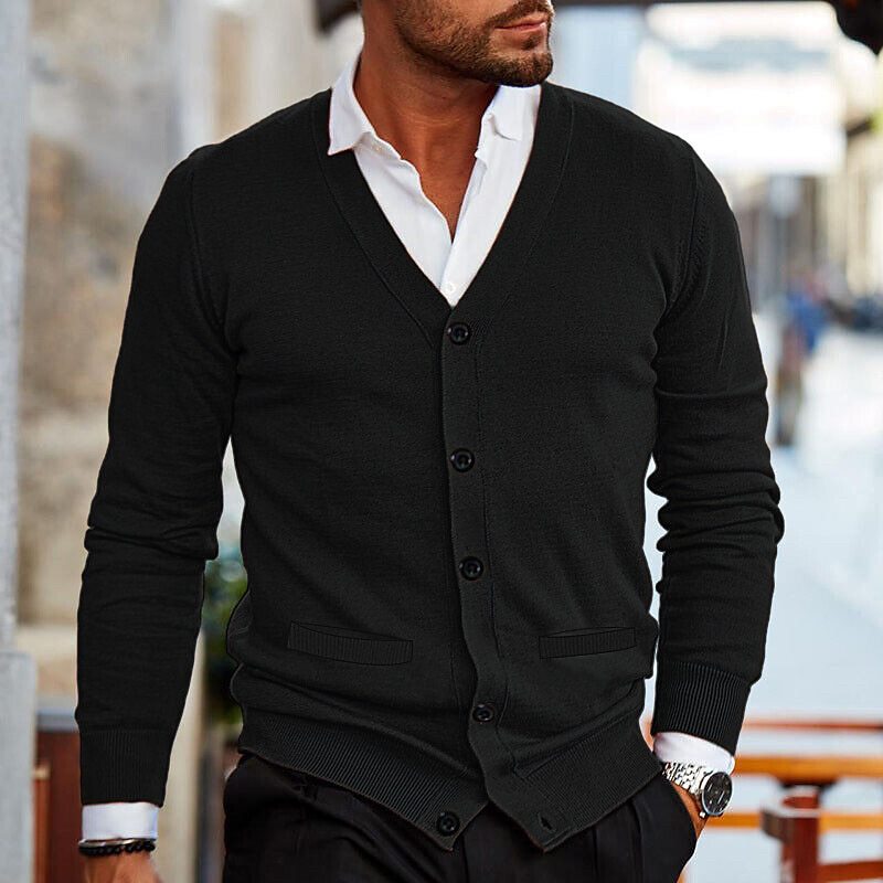 Men's Casual Cardigan with V-Neck Design