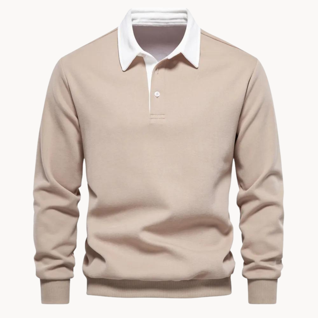 Men's Casual Polo Sweatshirt with Contrasting Collar