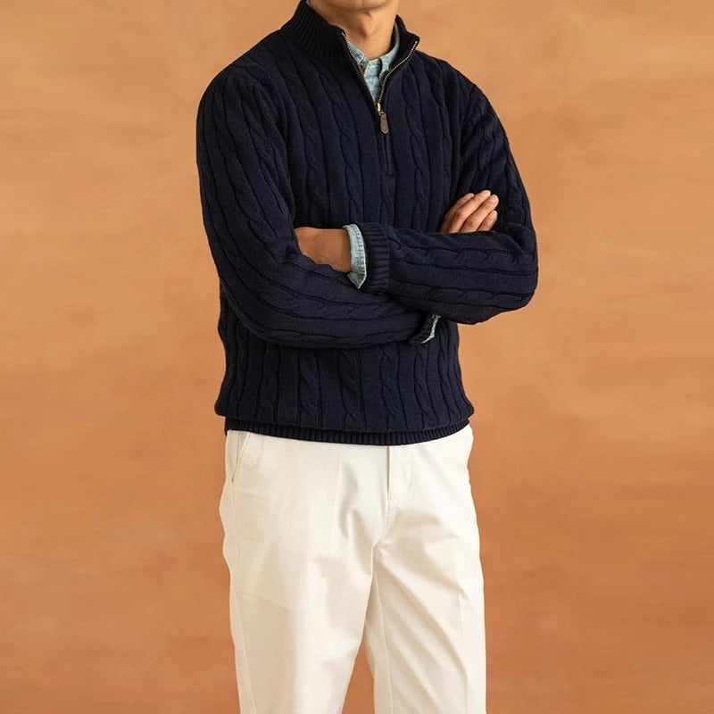 Men's Half Zip Sweater – Jacquard Knit Winter Style