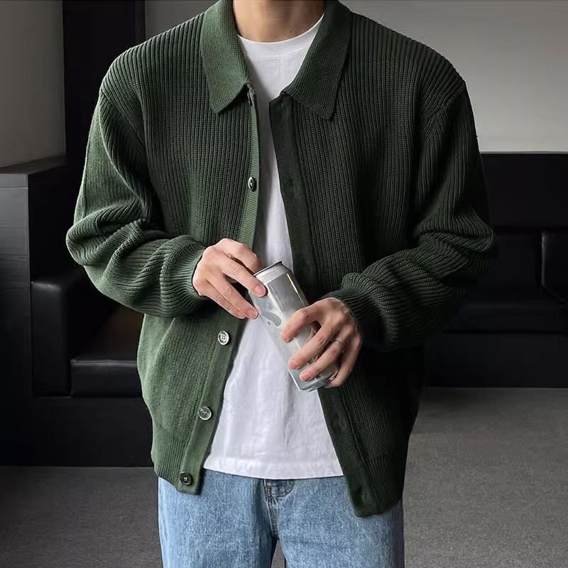 Men's Elegant Knitted Sweater with Button Closure