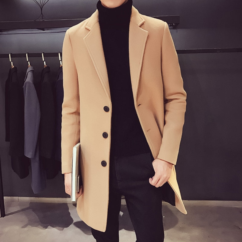 Men's 3-Button Wool Business Coat