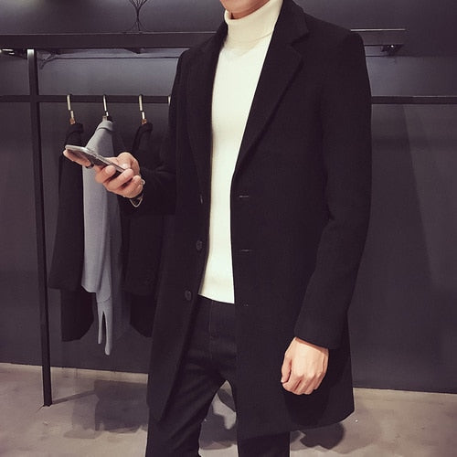 Men's 3-Button Wool Business Coat