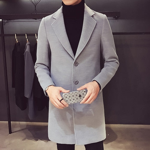 Men's 3-Button Wool Business Coat