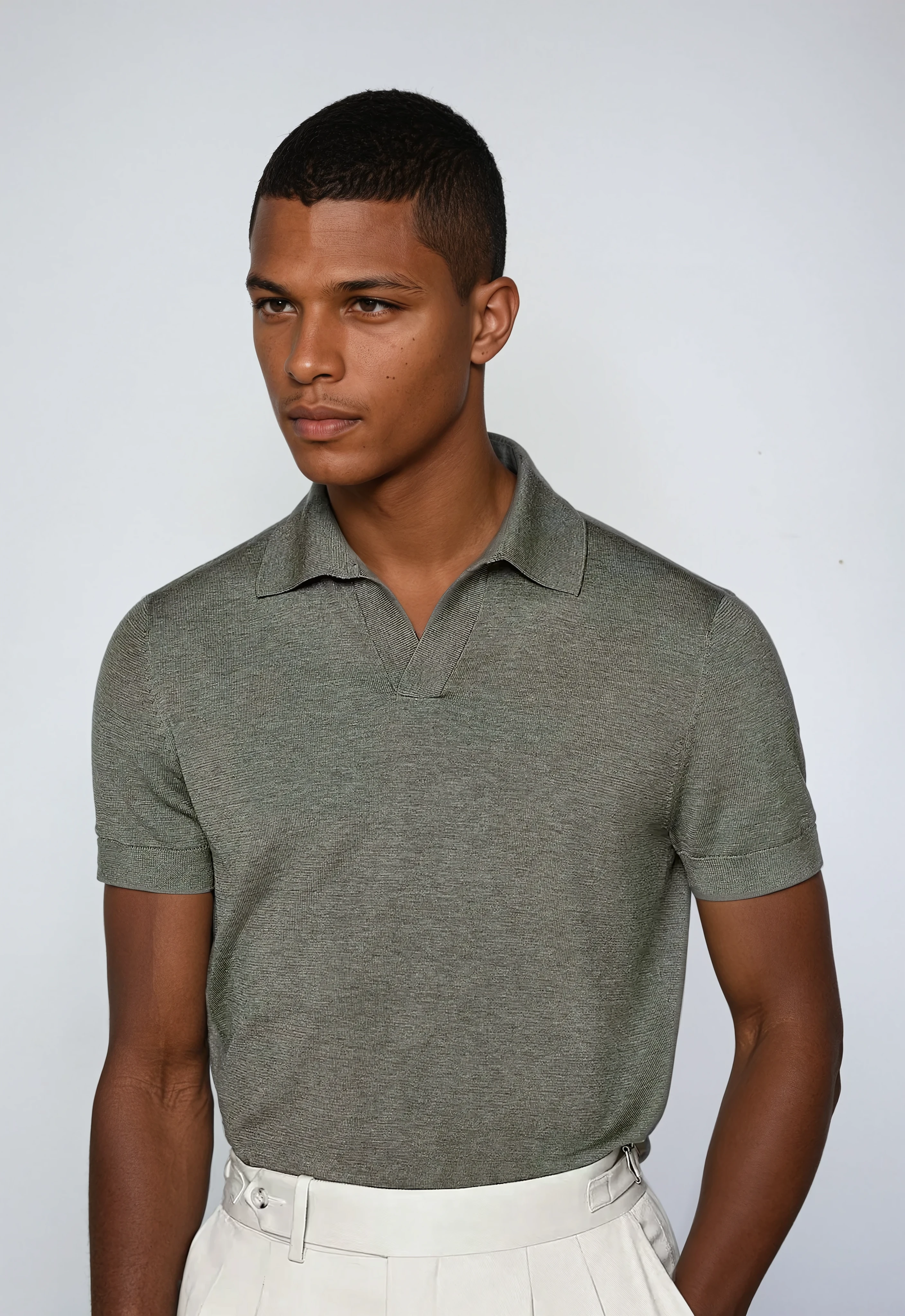 Men's Buttonless Polo Shirt in Olive Green