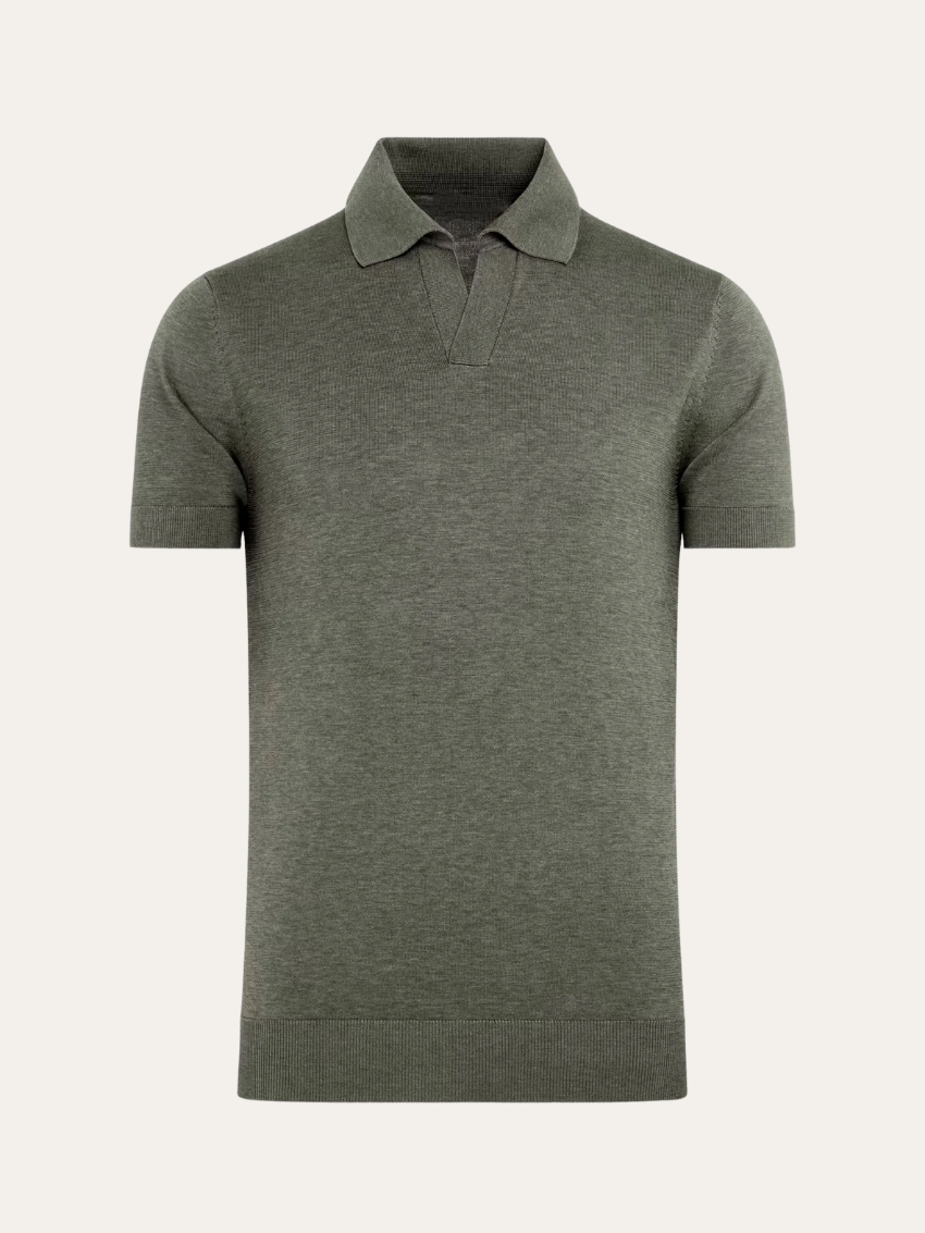 Men's Buttonless Polo Shirt in Olive Green