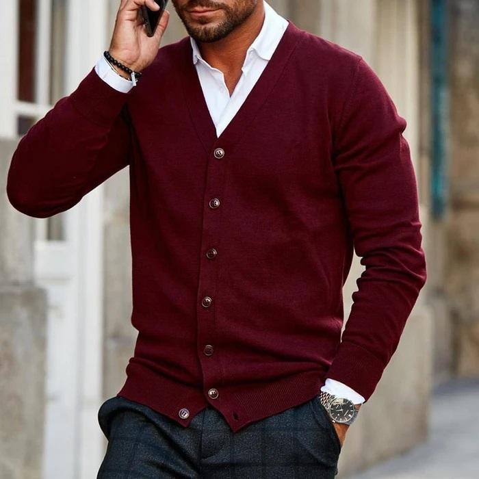 Men's Casual Cardigan with V-Neck Design