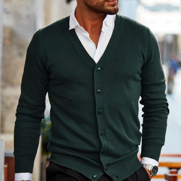 Men's Casual Cardigan with V-Neck Design