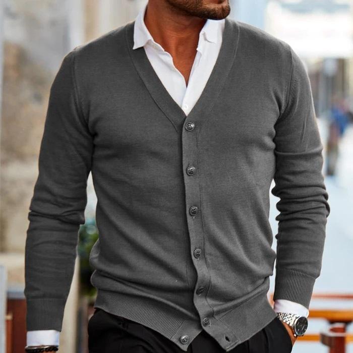 Men's Casual Cardigan with V-Neck Design