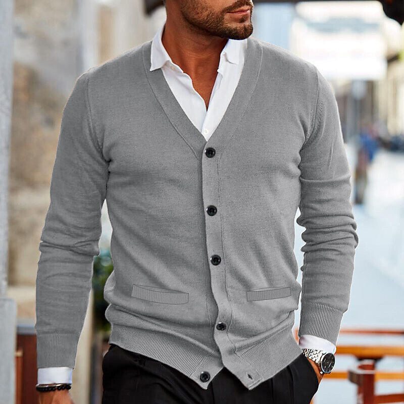 Men's Casual Cardigan with V-Neck Design