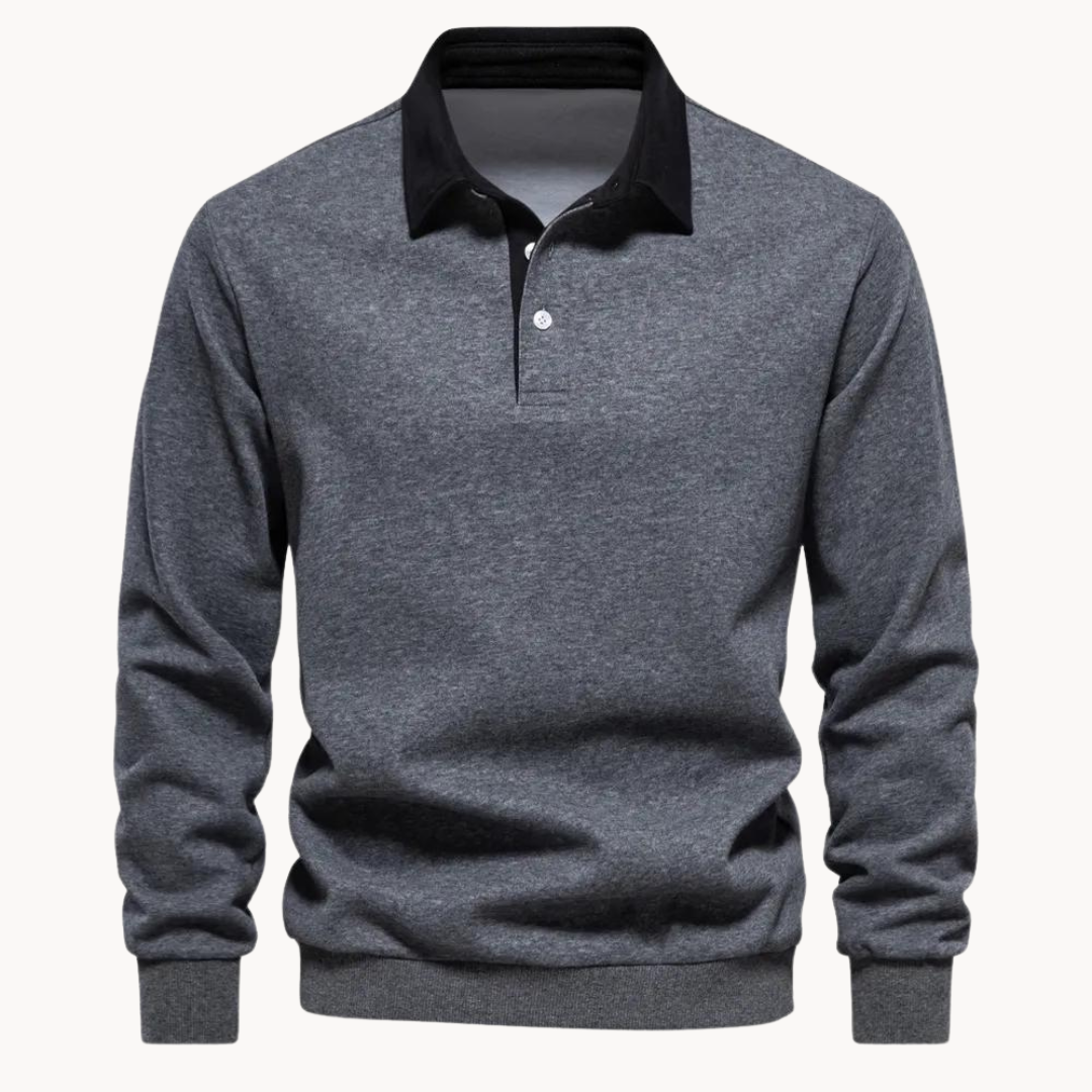 Men's Casual Polo Sweatshirt with Contrasting Collar