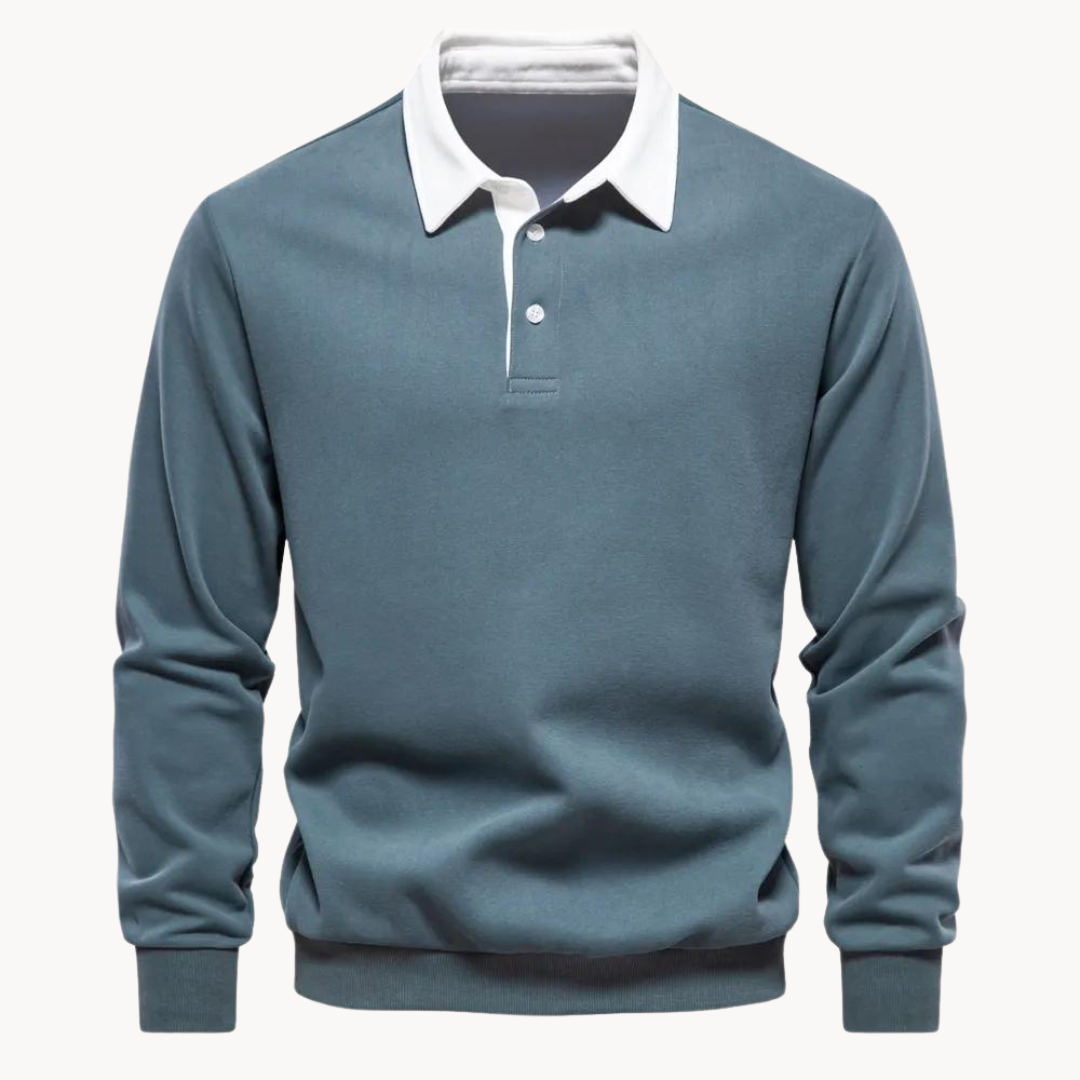 Men's Casual Polo Sweatshirt with Contrasting Collar