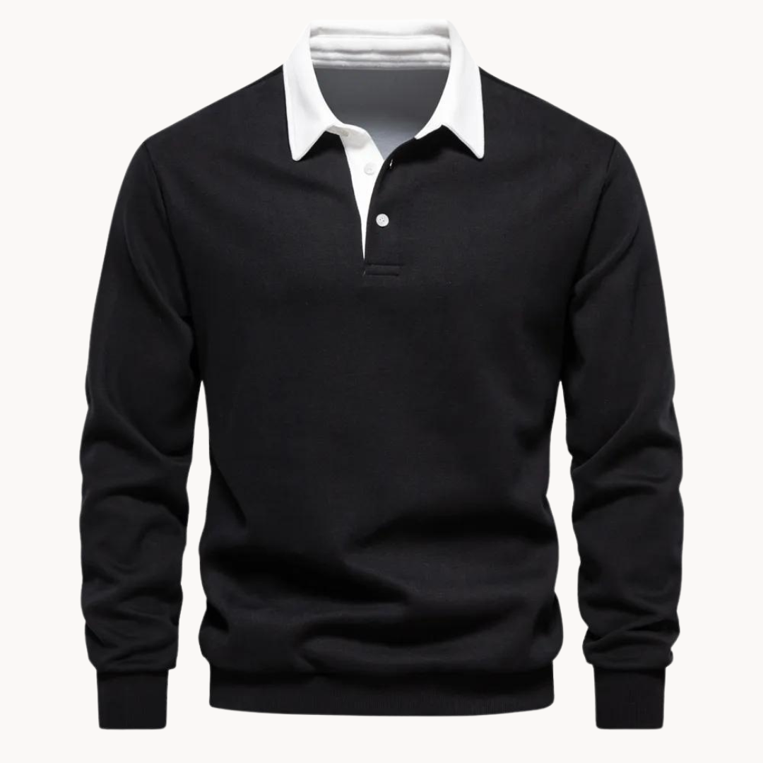 Men's Casual Polo Sweatshirt with Contrasting Collar