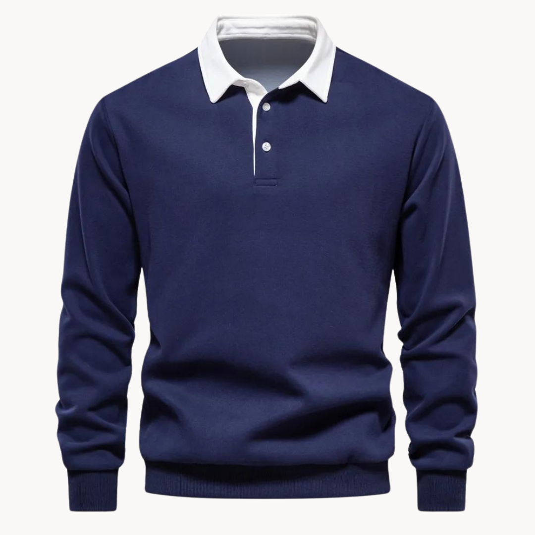 Men's Casual Polo Sweatshirt with Contrasting Collar
