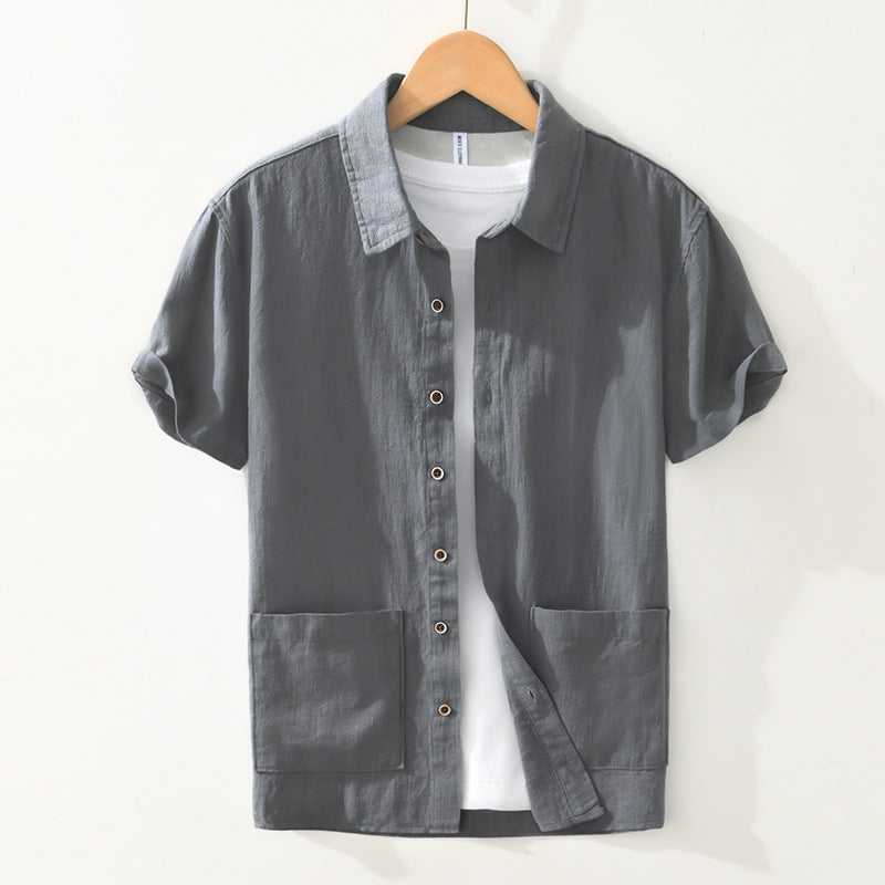 Men's Casual Short Sleeve Shirt with Patch Pockets