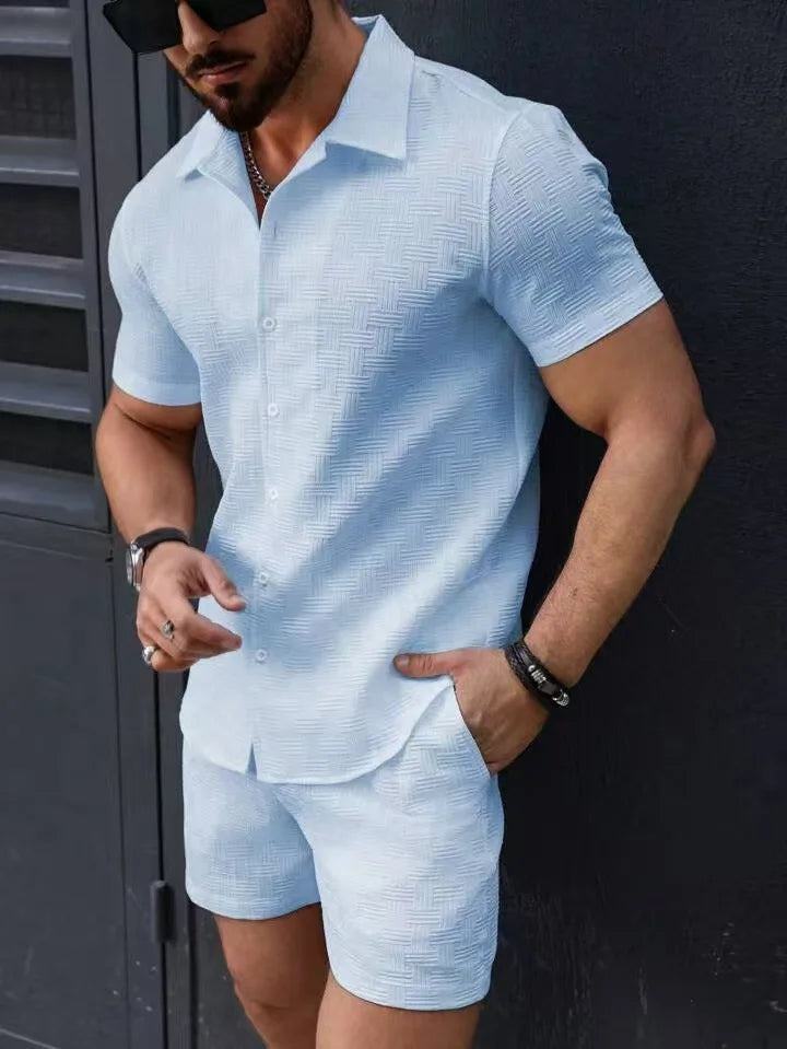 Men's Classic Short Sleeve Shirt and Shorts Set