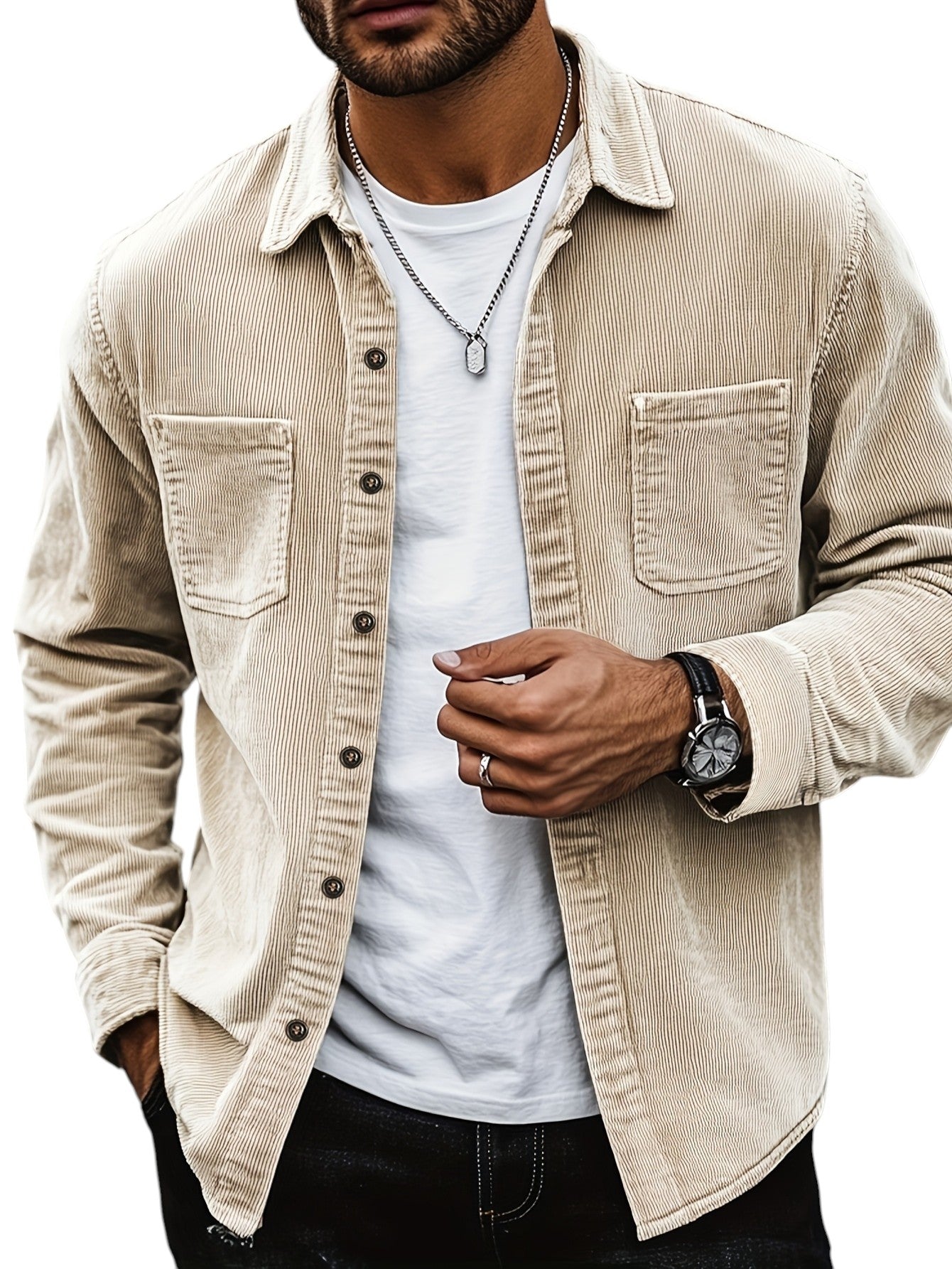 Men's Corduroy Effect Denim Shirt