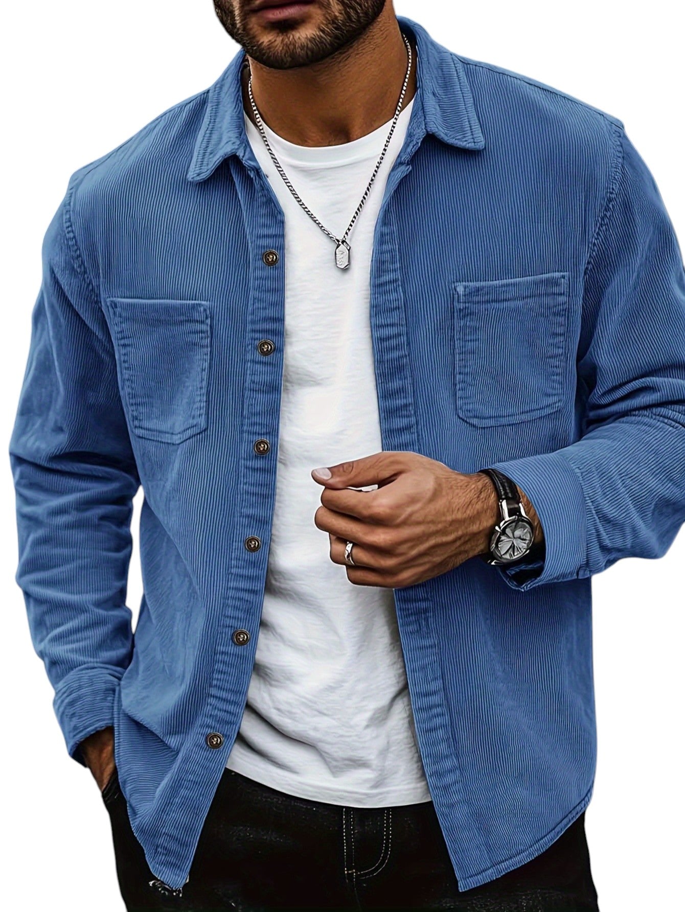 Men's Corduroy Effect Denim Shirt