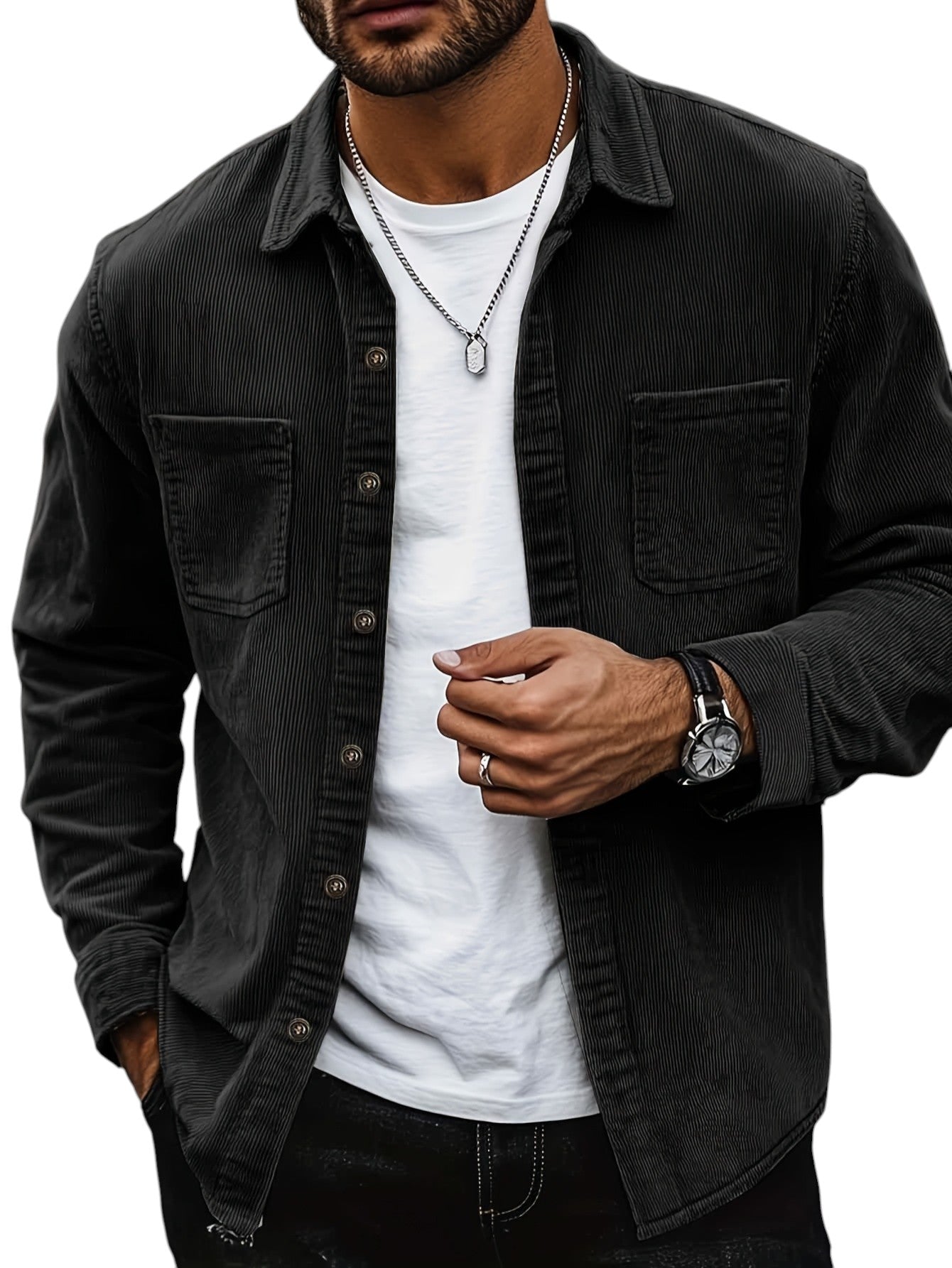 Men's Corduroy Effect Denim Shirt