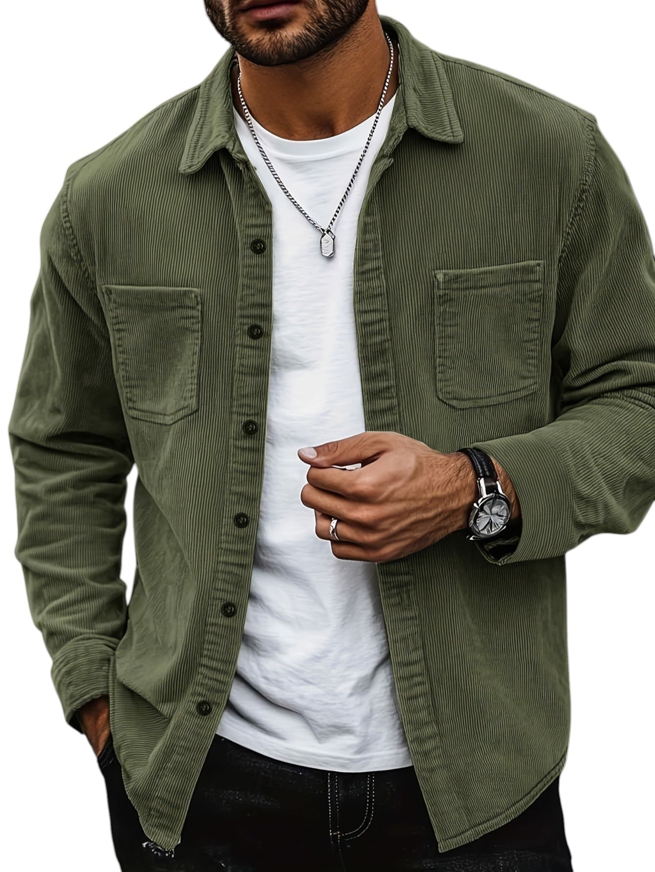 Men's Corduroy Effect Denim Shirt
