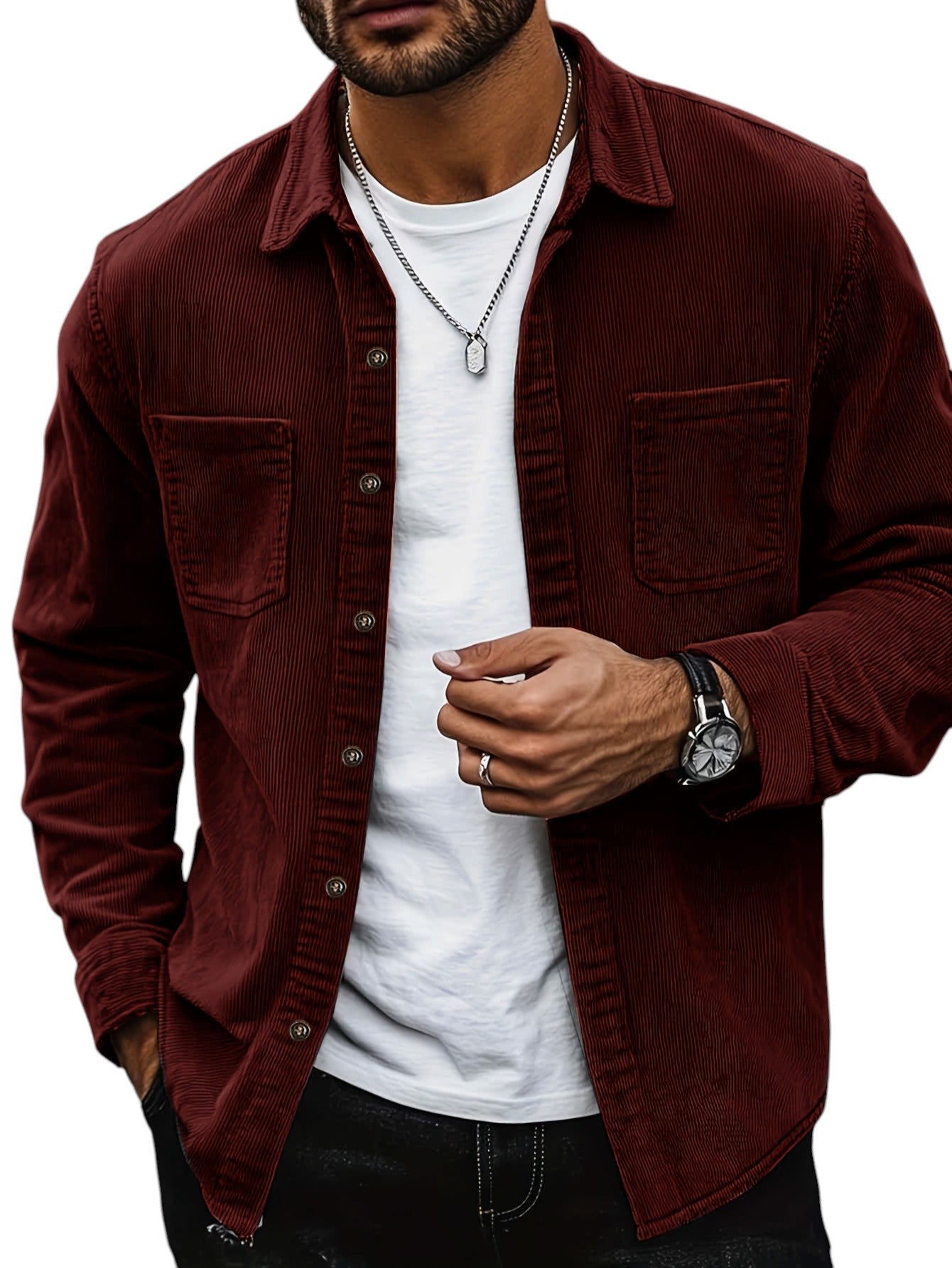 Men's Corduroy Effect Denim Shirt