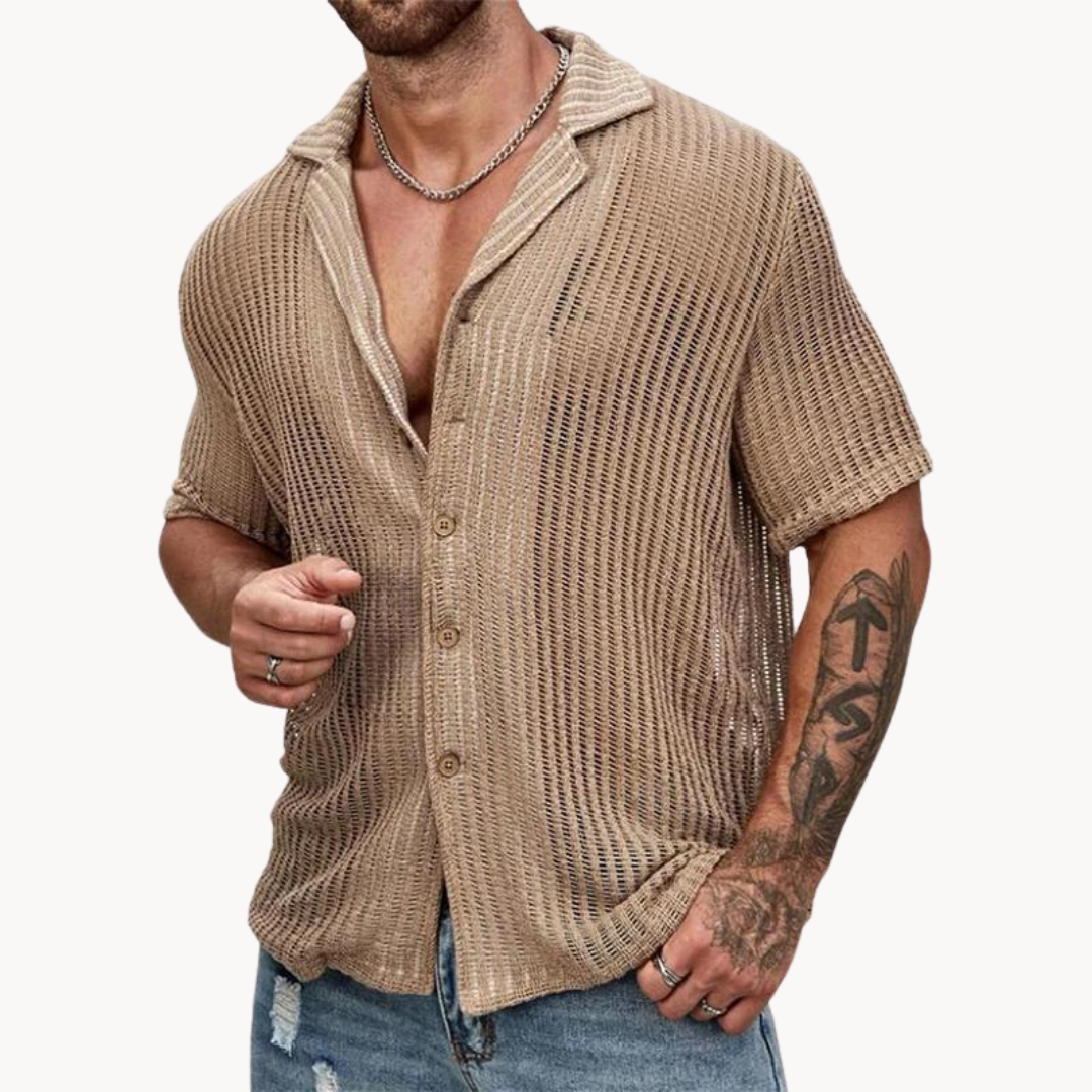 Men's Hollow Knit Short Sleeve Shirt