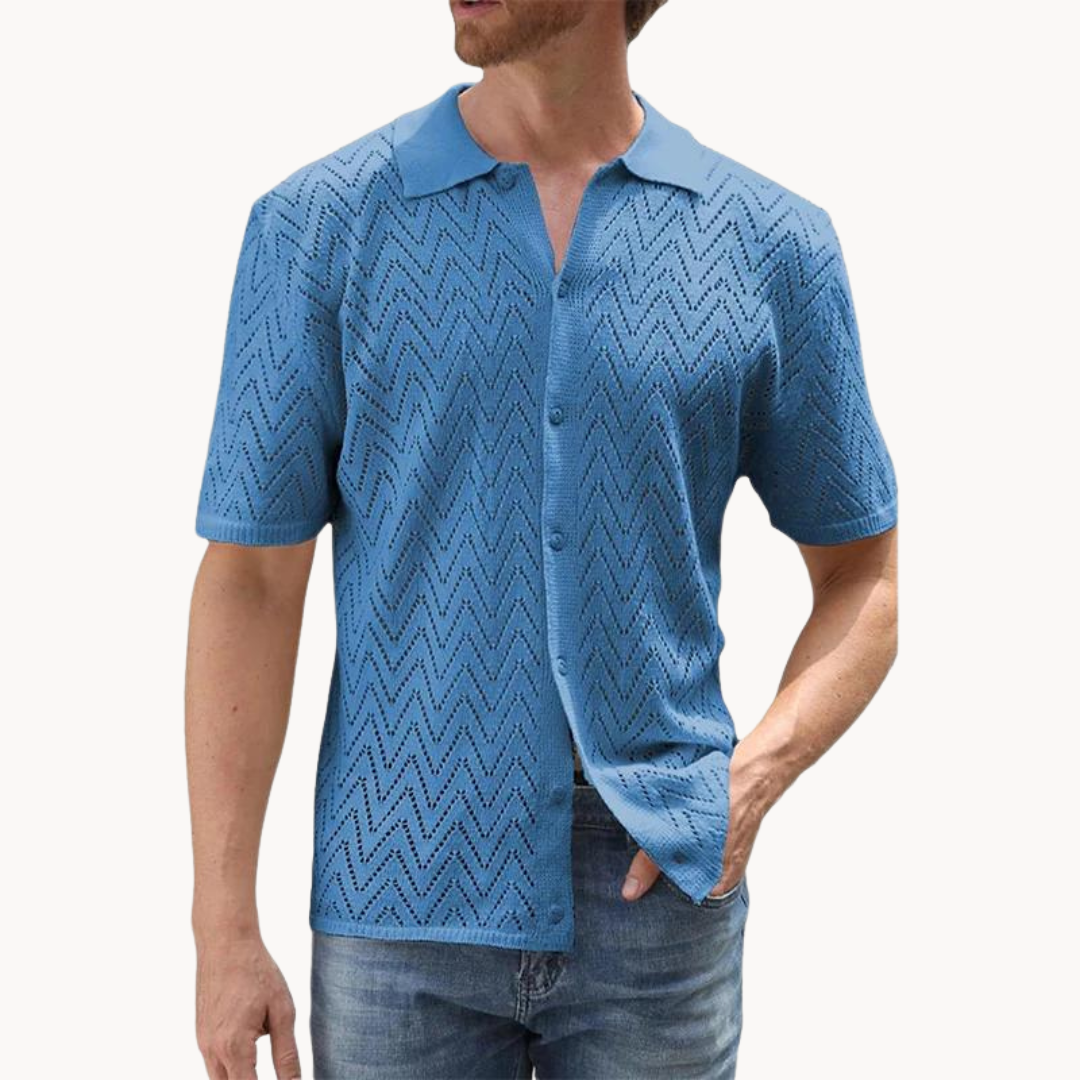 Men's Knit Button-Through Shirt with Geometric Pattern