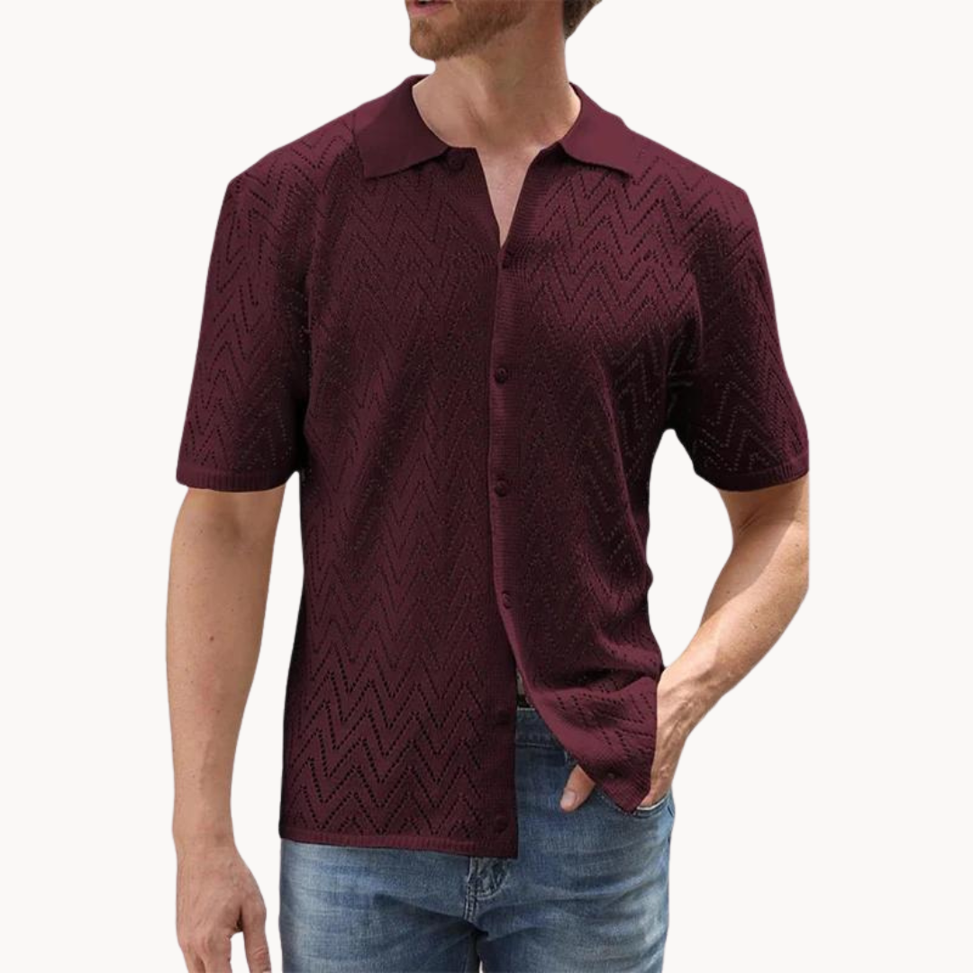 Men's Knit Button-Through Shirt with Geometric Pattern