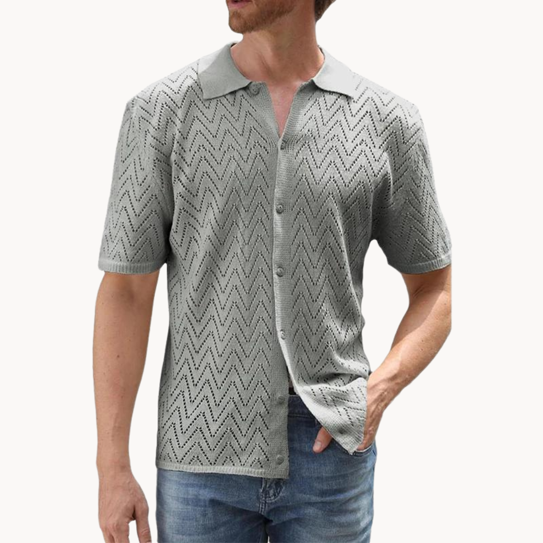 Men's Knit Button-Through Shirt with Geometric Pattern