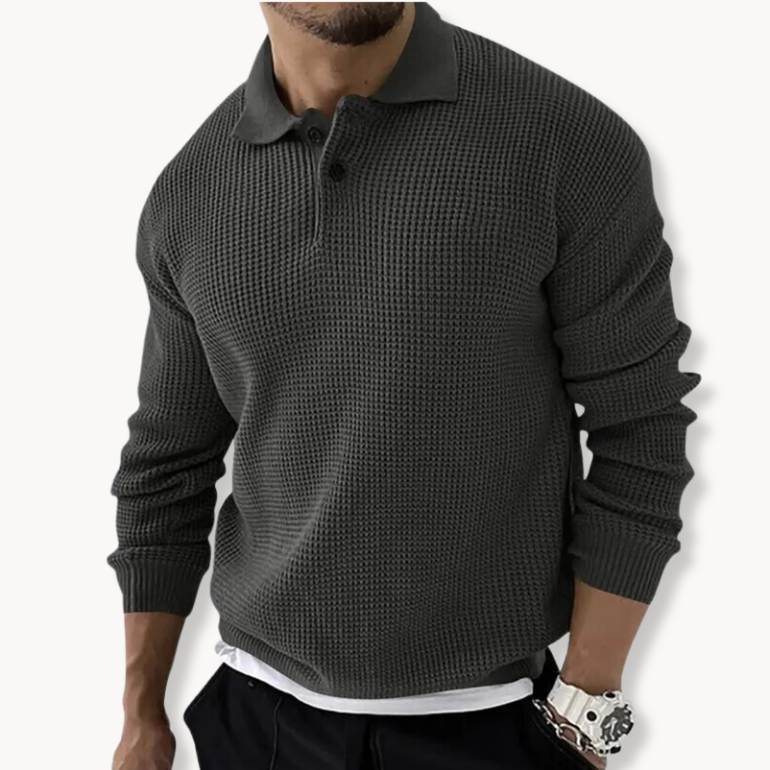 Men's Knitted Waffle Polo Sweater