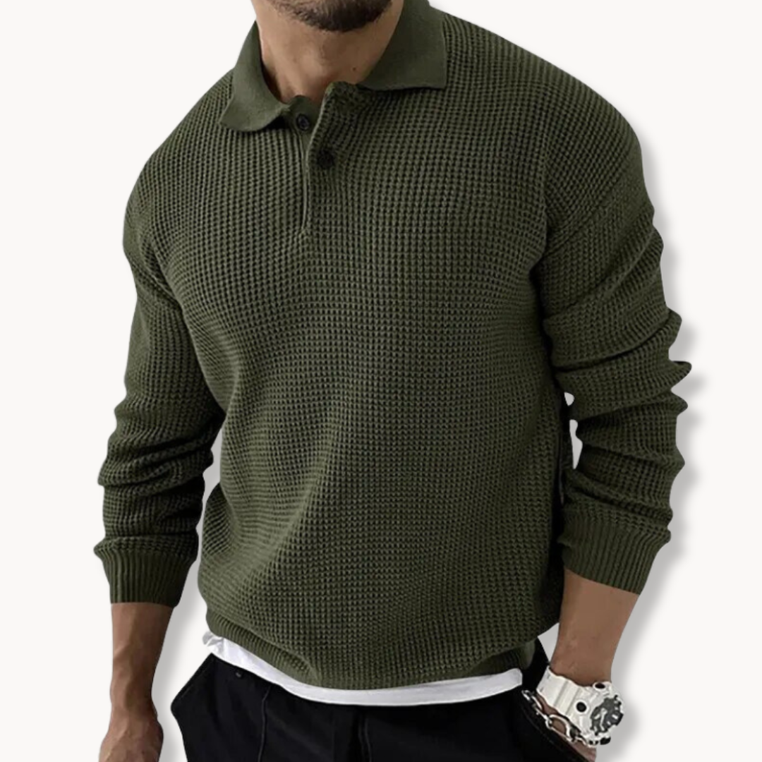 Men's Knitted Waffle Polo Sweater