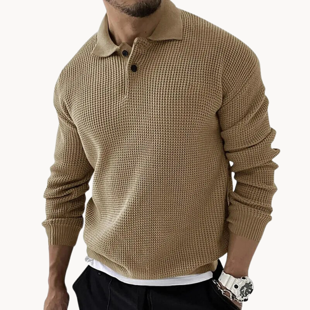 Men's Knitted Waffle Polo Sweater