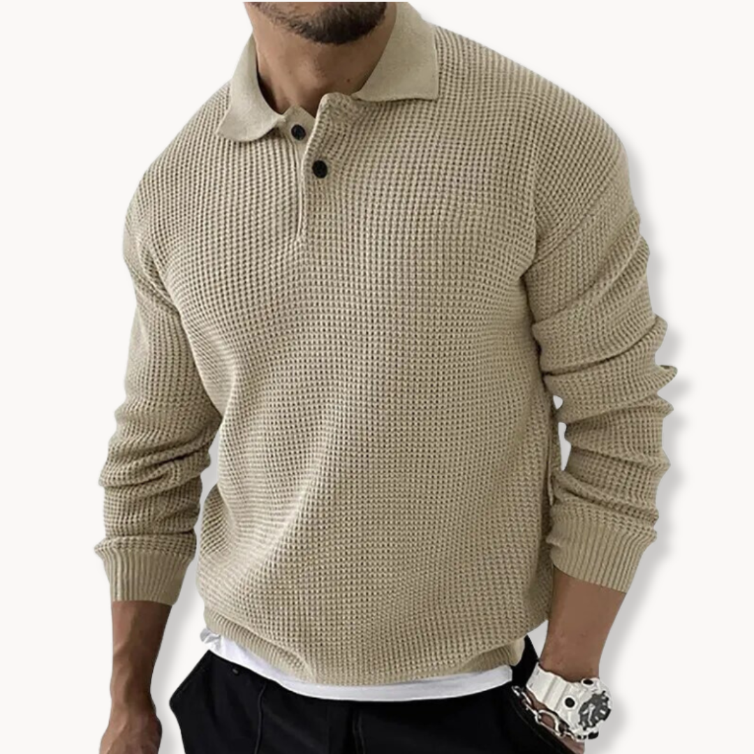 Men's Knitted Waffle Polo Sweater