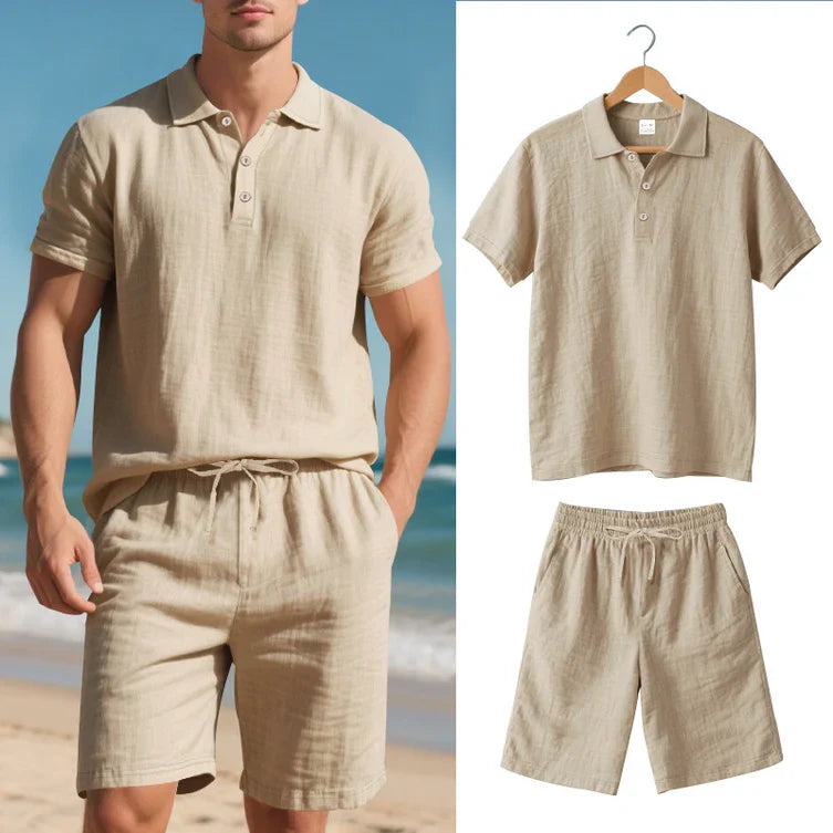 Men's Linen Polo and Shorts Set