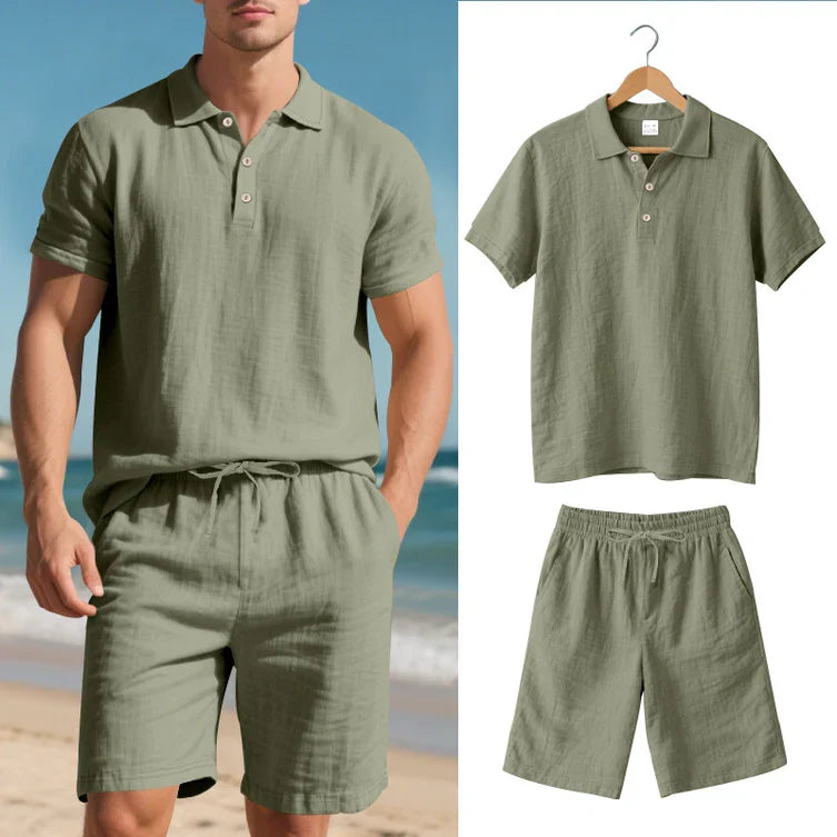 Men's Linen Polo and Shorts Set