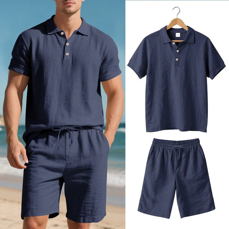 Men's Linen Polo and Shorts Set