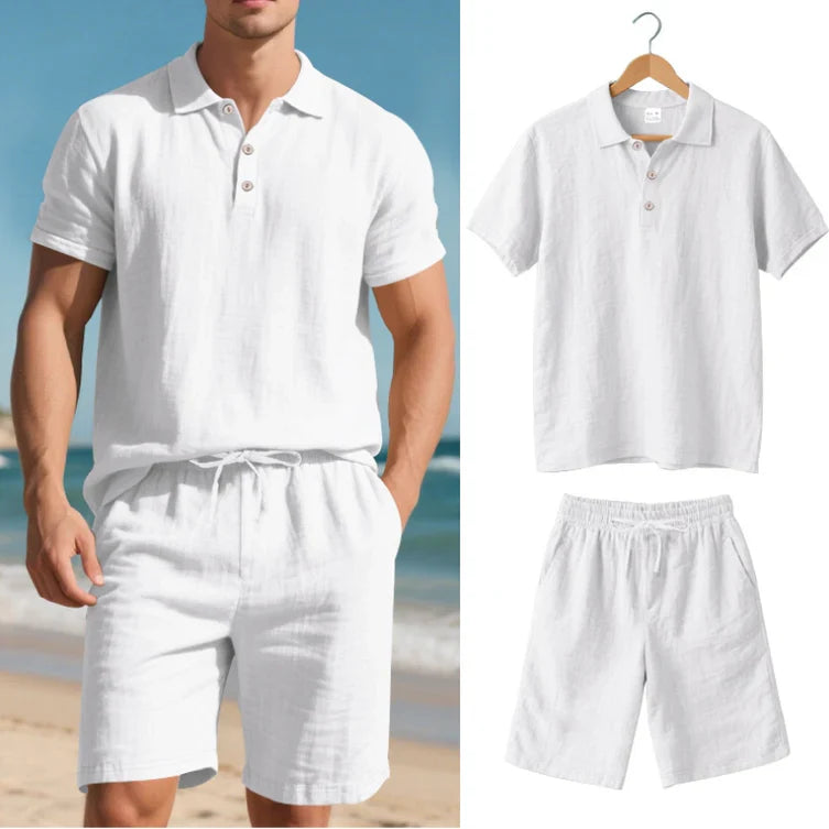 Men's Linen Polo and Shorts Set