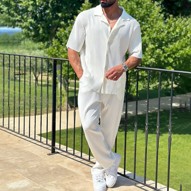 Men's Linen Lounge Set - Elegant Relaxed Fit Loungewear Set