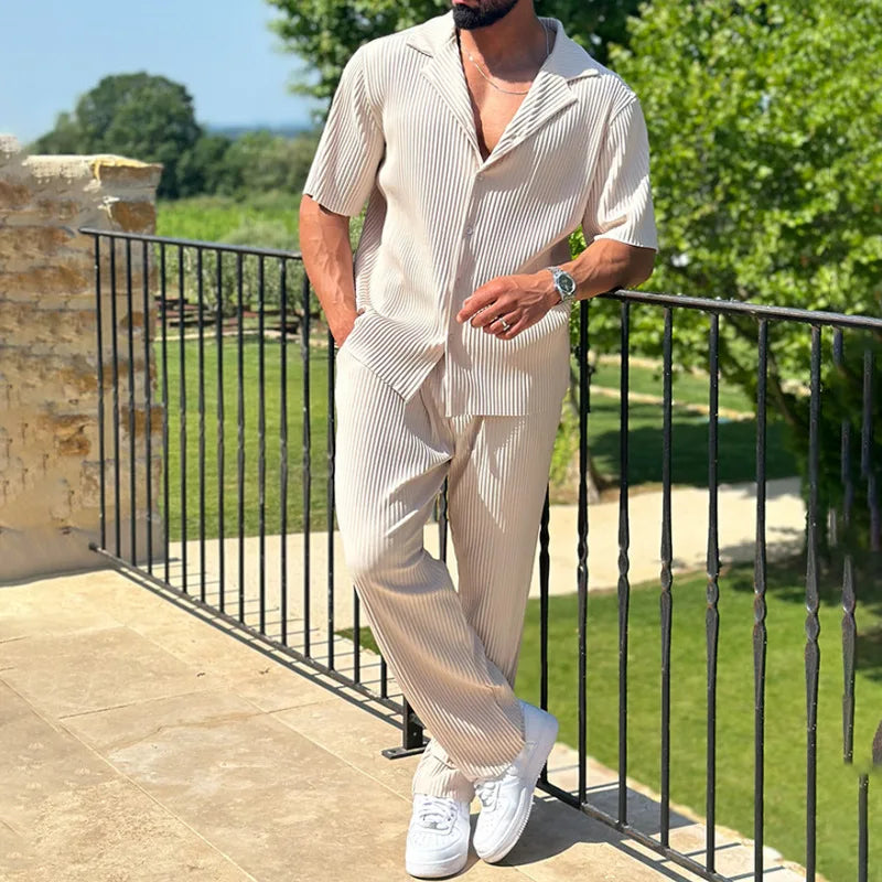 Men's Linen Lounge Set - Elegant Relaxed Fit Loungewear Set