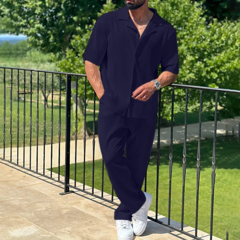 Men's Linen Lounge Set - Elegant Relaxed Fit Loungewear Set