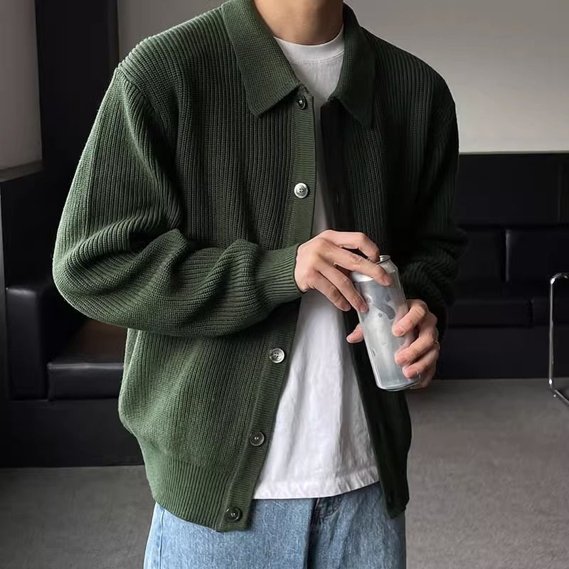 Men's Elegant Knitted Sweater with Button Closure