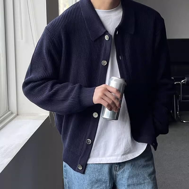 Men's Elegant Knitted Sweater with Button Closure